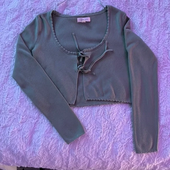 Pacsun green tie front cropped cardigan